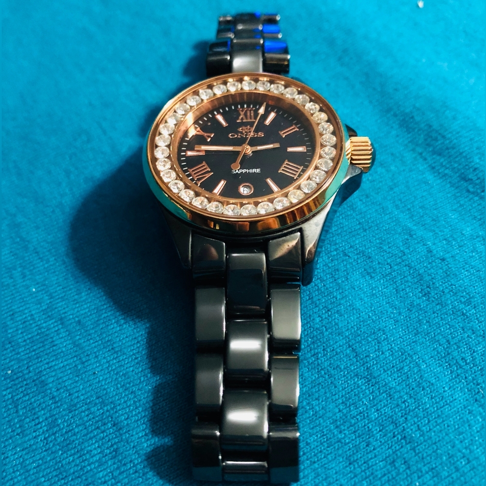 (898)Vintage Oniss Paris Women's ON815-LRG BLK Lario Ceramic Collection Swiss - Picture 6 of 14